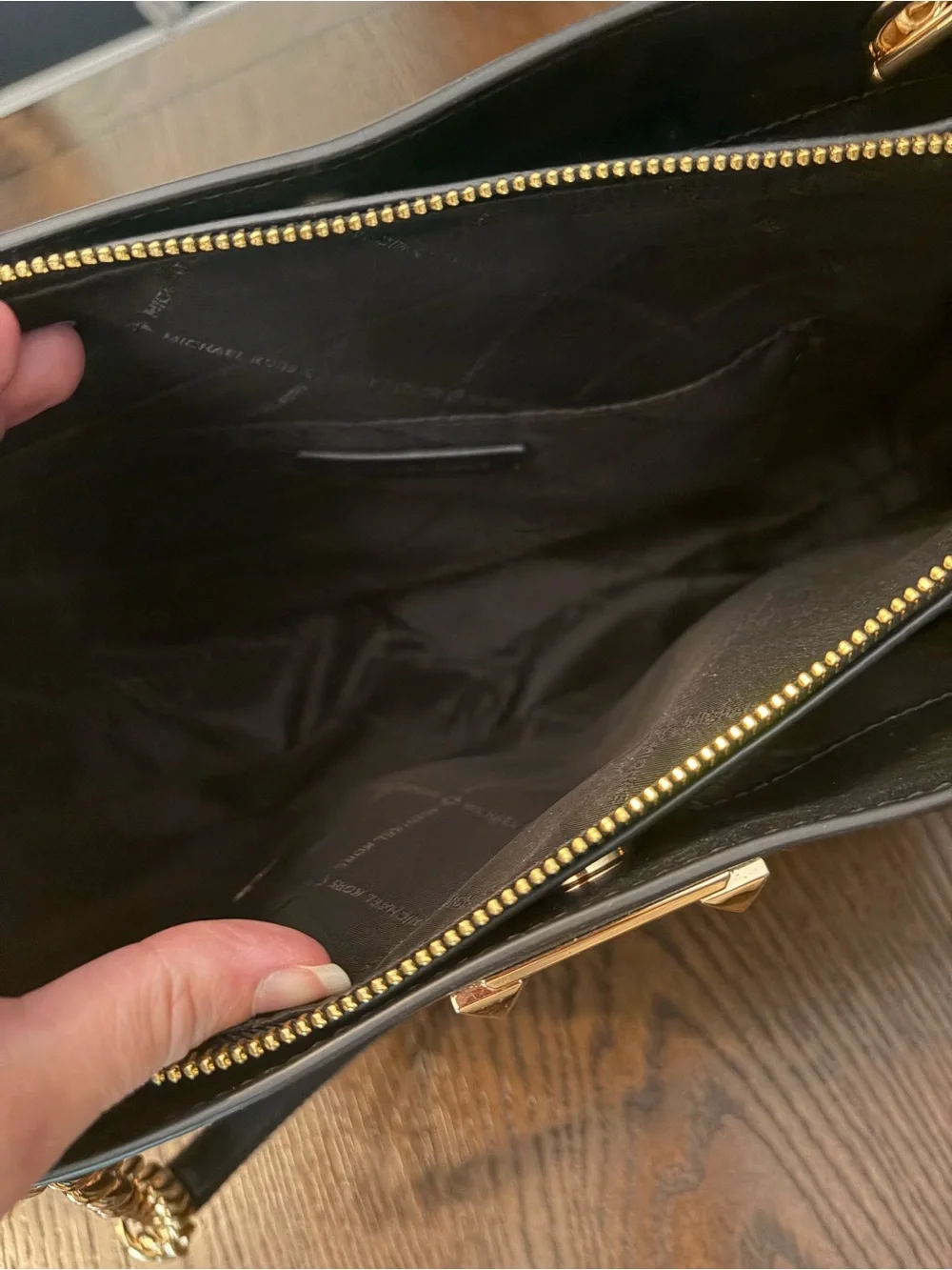 Michael Kors Black Quilted Chevron Shoulder Bag with Gold Chain